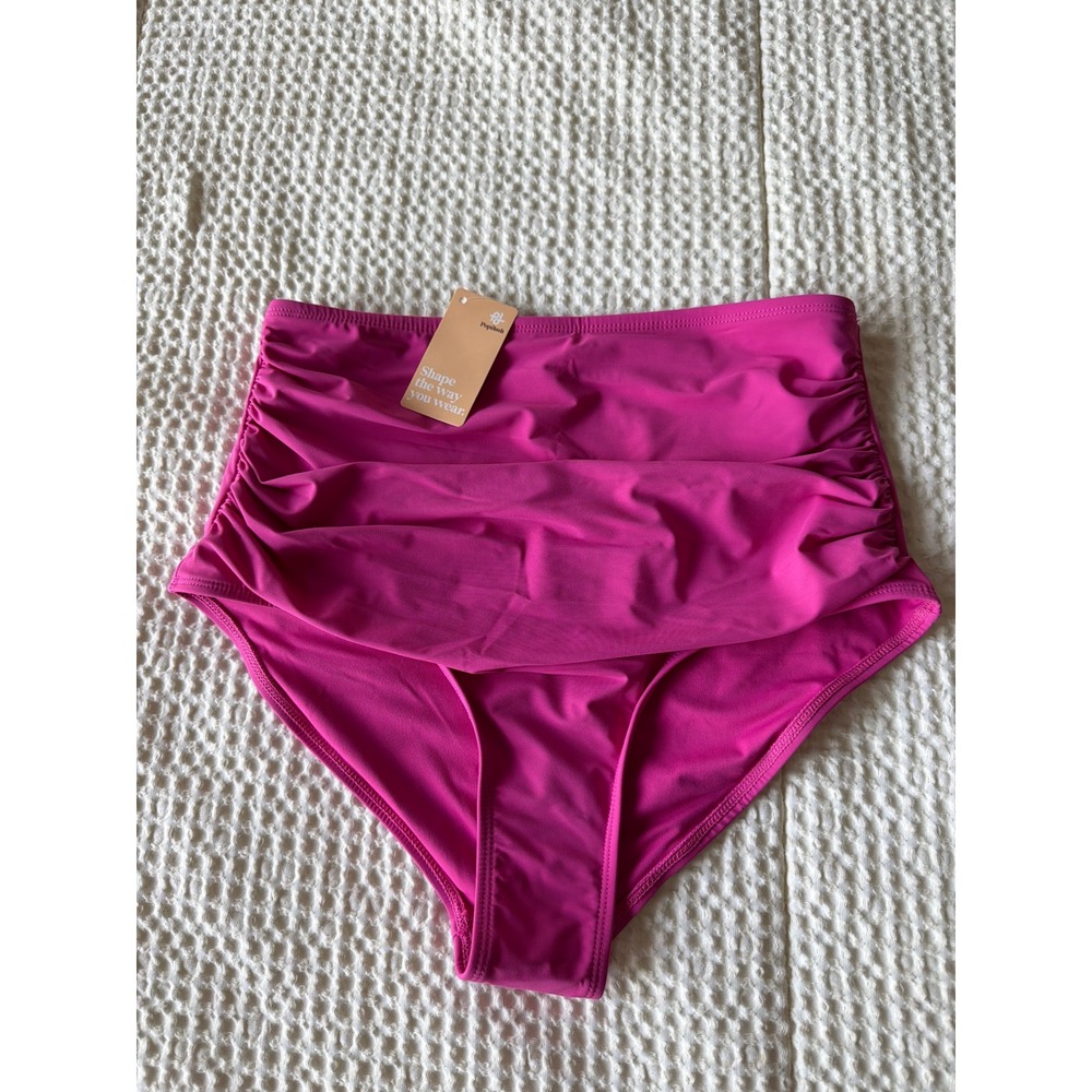 Popilush Womens High Waisted Ruched Bikini Bottoms Fuchsia Pink Tummy Control M